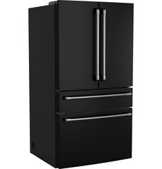 a black refrigerator freezer with two drawers