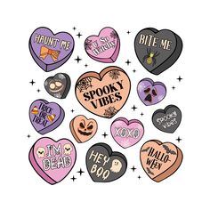 the spooky vibes stickers are arranged in different shapes and sizes, including hearts