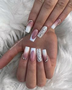 Dimond Nails Ideas Short, Summer Nails Art, French Tip Acrylic Nails, Pink Acrylic Nails, Fancy Nails, Chic Nails