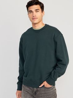 Oversized Crew-Neck Sweatshirt for Men | Old Navy Sporty Winter Sweatshirt With Ribbed Detail, Sporty Ribbed Sweatshirt For Winter, Sporty Ribbed Winter Sweatshirt, Solid Color Sweatshirt With Ribbed Waistband For Fall, Casual Crew Sweatshirt With Ribbed Neckline, Classic Crew Neck Sweats For Fall, Casual Crew Sweater With Ribbed Waistband, Casual Crew Neck Sweater With Ribbed Waistband, Everyday Crew Neck Sweater With Ribbed Cuffs