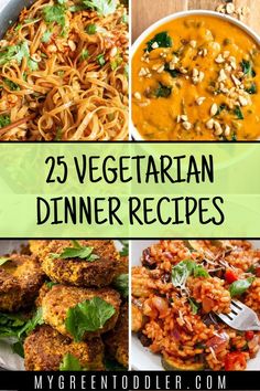 4 vegetarian dinners: noodles, curry, chickpea patties and risotto Healthy Meatless Meals, Vegetarian Kimchi, Vegetarian Dinner Ideas, Meatless Dinners, Meatless Meals Healthy, Vegetarian Burrito, Vegetarian Dinner Recipes, Pescetarian Recipes, Easy Vegetarian Dinner