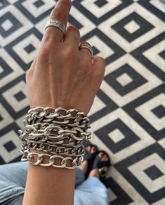 Rock your style with our Silver Multi Chunky Chains Bracelet - a massive stainless steel Bracelet perfect for a punk rock vibe by AnAngelsHug, ideal for a friendship gift. Welcome! 📌Please Kindly Note: The listing is for only one bracelet! 📌The chains are made of stainless steel and aluminum, which have been immersed in 999o sterling silver twice! 📌The toggle clasp is made of zamak, which has been immersed in 999o sterling silver twice! 📌It is subjected to an anti-allergic process (lead & ni Rock Style Metal Jewelry For Party, Silver Rock Style Jewelry For Party, Edgy Metal Bracelets For Parties, Grunge Metal Bracelets For Concerts, Everyday Punk Style Silver Jewelry, Silver Punk Cuff Bracelet For Party, Edgy Metal Cuff Bracelet As Gift, Punk Metal Bangle Cuff Bracelet, Punk Silver Bangle Bracelet