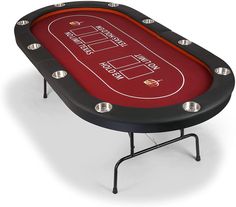 10 Players Folding Casart Poker Table Card Game Table with Metal Frame and 10 Cup Holders, Red - Bosonshop Make Table, Card Game Table, Casino Table, Texas Holdem Poker, Metal Cups, Metal Table Legs, Texas Holdem, Red Felt, Stainless Steel Cups