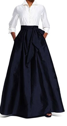 Full Flared Skirt, Taffeta Gown, Rok Outfit, Elegant Ball Gowns, Chique Outfits, Contrast Blouse, Looks Chic, Flared Skirt, Adrianna Papell