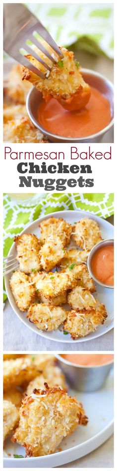 two plates filled with fried chicken nuggies and sauce