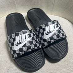 Nike Slides Size 10 Nwot Casual Black Sneakers With Letter Print, Black Nike Sneakers With Logo Print, Black Sneakers With Round Toe For Leisure, Black Urban Sneakers For Summer, Black Slip-on Sneakers For Leisure, Nike Casual Slides For Streetwear, Nike Casual Low-top Slides, Black Slides For Streetwear In Spring, Black Slides For Spring Streetwear