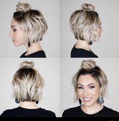 Haircuts Ideas For Women, Short Haircuts Ideas, Haircuts Ideas, Top Bun, Girls Short Haircuts, Corte Bob, Multicolored Hair, Short A, Yeah Yeah