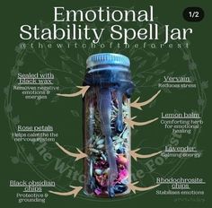 Witch Bottle Spells, Stability Spell Jar, Healing Spell Jars Recipes, Spell Jar Ideas, Creativity Spell Jar, Peace Spell Jar, Witch Spell Jars, Witch Bottle