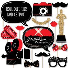 a set of photo booth props for a hollywood party