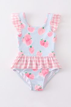 Blue peach print girl swimsuit Cute Summer Swimwear For Sunbathing, Cute Printed Swimwear For Beach Season, Cute Printed Swimwear For The Pool, Cute Printed Swimwear For Pool, Cute Printed Swimwear For Poolside, Cute Spring Tankini For Poolside, Cute Summer Pool Swimwear, Cute Summer Tankini For Poolside, Cute Fitted Printed Swimwear