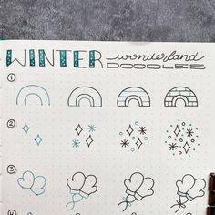 Bullet Journal Doodles: Winter Wonderland – Faber-Castell USA Funny Face Drawings, Calendar Doodles, Planner Doodles, Winter Drawings, January Bullet Journal, Bullet Journal Ideas Templates, Note Doodles, Bullet Journal Mood Tracker Ideas