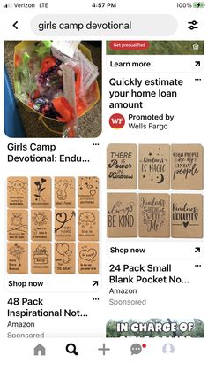 an iphone screen with the words girls camp and other stickers on it's side