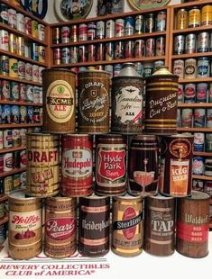 an assortment of beer cans in a store