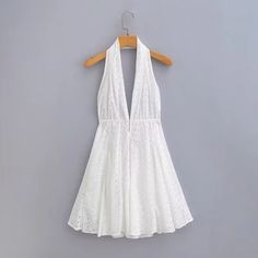 Lasaky - Hollow-Out Embroidered Halter Neck Dress Backless Skirt, Sundress Women, Backless Lace Dress, White Dress Formal, Summer Dress Women, Boho Beach Dress, Sleeveless Skirt, Halter Neck Dress, Beach Dresses Summer