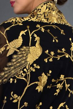 Masterpiece Black Parsi Gara Hand Embroidered Dupatta Hand Embroidered Dupatta, Designer Dress For Men, Embroidered Dupatta, 자수 디자인, Couture Details, Gold Work, Designer Dresses Indian, Embroidery Fashion, Indian Designer Wear