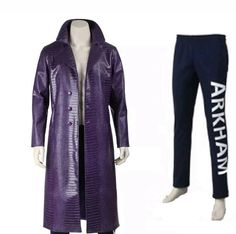 Jared Letto Suicide Squad Joker Crocodile Leather Long Coat Halloween Joker, Joker Arkham, Purple Coat, Long Leather Coat, Pants Details, Crocodile Leather, Jared Leto