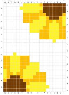 an image of some yellow and brown squares with numbers on each side, all in different colors