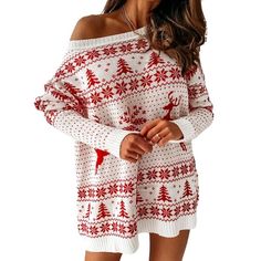 MYADDICTION Off Shoulder Christmas Sweater Dress Knitting Pullover for Party Holiday White M Clothing Shoes & Accessories | Womens Clothing | Sweaters