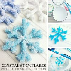 several snowflakes are shown in different stages of being made with crochet