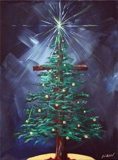 a painting of a christmas tree on a table