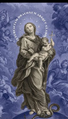 the virgin mary and child with angels