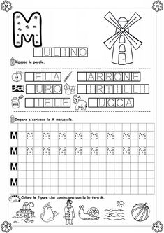 the letter m worksheet with pictures and words to help kids learn how to spell