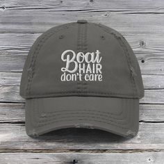 Distressed Dad Hat Boat Hair, don't care * 100%  cotton twill * Soft crown * 6-panel unstructured cap with a low profile * Adjustable hook and loop closure Pre-washed Snapback Hat, One Size Fits Most, Pre-washed Cap For Outdoor, Pre-washed Snapback Hat, Soft-washed Baseball Cap, One Size Fits Most, Distressed Cotton Cap, Gray Cotton Hat With Short Brim, Gray Brimmed Cotton Hat, Distressed Cotton Gray Hat, Distressed Gray Cotton Hat