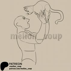 a drawing of a man holding a cat on his shoulder with the caption, patreon