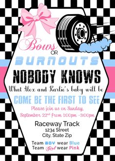 a flyer for an event with a checkered background and pink ribbon on the front