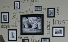 a family wall with pictures and words on it