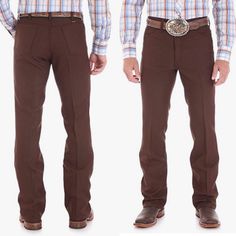 Regular Fit, Bootcut Soil Release Finish Stretch For Comfort Wrinkle Resist Machine Wash And Dry Casual Bottoms For Ranch In Fall, Fitted Western Brown Bottoms, Fitted Brown Western Bottoms, Western Style Brown Bottoms For Fall, Western Style Cotton Bottoms For Fall, Male Attire, Wrangler Pants, Retro Jeans, Mens Bootcut Jeans