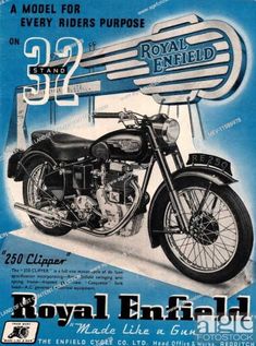 an advertisement for the royal enfield motorcycle