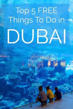 kids looking at an aquarium with text overlay top 5 free things to do in dubai