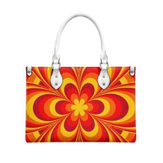 *  Embrace the free-spirited vibes of the 70s with our Orange Handbag, a charming blend of hippie and mod aesthetics. * This Mod 60s Purse features a stunning ombre orange floral pattern print, reminiscent of the vibrant hues of the era, with shades of orange, yellow, and red. * Crafted from high-quality PU leather, this Retro Handbag Women boasts an exquisite zipper and comes with a removable strap for added convenience. *Available in three sizes - small, medium, and large - and with two handle Vintage Rectangular Satchel For On-the-go, Retro Rectangular Shoulder Bag For Daily Use, Retro White Satchel Shoulder Bag, White Retro Shoulder Bag Satchel, White Retro Top Handle Shoulder Bag, White Retro Satchel Bag, Retro Red Top Handle Shoulder Bag, Vintage Tote Satchel For On-the-go, Retro Shoulder Bag For Shopping