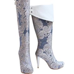 These Are Handmade Genuine Leather Custom Made Boots. There Is Every Size Is Available. Elegant Fitted Silver Boots, Elegant Silver Wedding Boots, Elegant Silver Boots With Round Toe, Elegant Blue Almond Toe Boots, Blue Knee-high Boots For Winter Party, Blue Leather Knee-high Boots For Fall, Blue Knee-high Party Boots For Winter, Luxury Western Knee-high Boots, Chic Blue Knee-high Heeled Boots