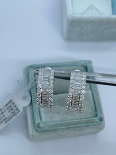 Baguette Hoop Earrings, Baguette Diamond Hoops, Diamond Earrings, 18K White Gold Baguette and Round Diamond Hoop Earrings - Etsy Армения Baguette Hoop Earrings, Baguette Earrings, Baguette Earring, Diamond Earrings Design, Baguette Cut Diamond, Diamond Hoop Earrings, Baguette Diamond, Earrings Etsy, Jewelry Earrings Hoops