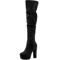 Your forever wardrobe deserves designs like these thigh-high boots. Expertly crafted from faux suede this pair features round toes and comes in a fitted silhouette. The side zipper makes it easy to put on and take off. The platform design gives the boot a vintage feel and flatters your legs perfectly. Slouch Stylish Over the Knee Boots; Platform; Round Toe; Zipper Closure; Chunky Heels; Vamp: Faux Suede; Outsole: Rubber; Heel: ABS; Heel Height: 5 1/8 inches; Shaft Height: 20 7/8 inches; Platform Outfit Edits, Platform Boots Outfit, Target Boots, Knee High Platform Boots, Christmas Boots, Platform Design, Shoes 2023, Shoe Ideas, Black High Heel Boots