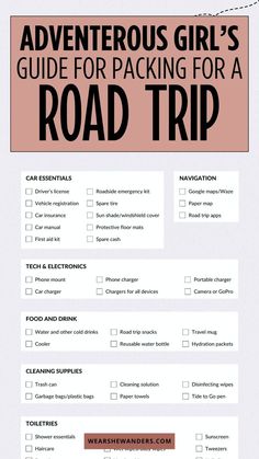 Embark on your next adventure fully prepared with our comprehensive road trip essentials list. This guide is packed with all the necessities you need to tackle the long haul, from safety tools and first aid kits to entertainment options for those miles that seem never-ending. Whether you're a solo explorer or traveling with a crew, this packing list ensures you won't leave anything important behind. Turn your road trip into the ultimate journey with our expert tips. Packing List Road Trip, Road Trip Essentials List, Road Trip Entertainment, Road Trip Apps, Trip Checklist, Road Trip Checklist