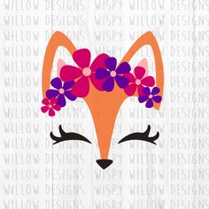 an image of a fox with flowers on it's head and the words wild designs below