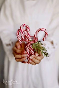 a person holding some candy canes in their hands