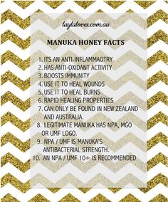 an image of the manuka honey fact on a white and gold zigzag background