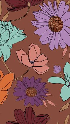 an image of colorful flowers on brown background