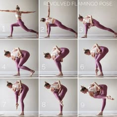 a series of photos showing how to do a yoga pose