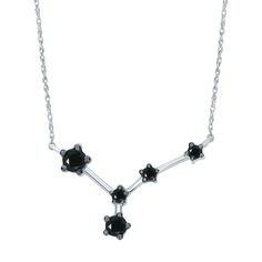 With style from the heavens, this diamond necklace is sure to delight your Cancer girl. Crafted in sterling silver, this charming choice showcases multi-sized enhanced black diamond "stars" dotting this constellation-inspired design. Captivating with 1/5 ct. t.w. of diamonds and a bright polished shine, this look suspends centered along an 18.0-inch rope chain that secures with a spring-ring clasp. Constellation Necklace, Necklace Clasps, Diamond Star, The Heavens, Chain Ring, Rope Chain, Diamond Stone, White Metal, Necklace Designs