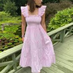 Nwt Pink Gingham Ellie Nap Dress Size L. Wrinkled But Otherwise In Perfect Condition. White Ruffled Midi Dress For Picnic, Pink Gingham Dress, Sabrina Dress, Hill House Home, Nap Dress, House Dresses, Wardrobe Goals, Hill House, Lilac Dress