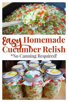 an easy homemade cucumber relish recipe in mason jars