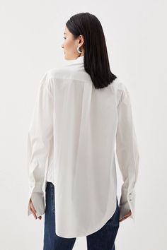 Striped Cotton Woven Shirt With Rosette | Karen Millen Oversized Elegant Cotton Top, Elegant Oversized Cotton Top, Modern Tops With Shirttail Hem For Daywear, Shirt Collection, Karen Millen, Cotton Weaving, Click Here