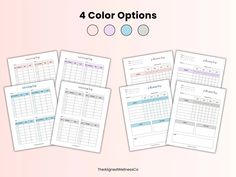 four color options for the printable worksheet