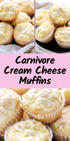 two pictures with different types of cream cheese muffins in them and the words canmore cream cheese muffins