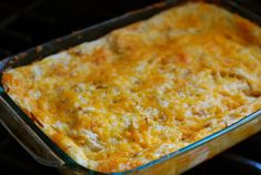 a casserole dish sitting on top of an oven